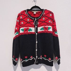 Vintage Bryn Connelly Chunky Knit Floral Sweater Cardigan Size L